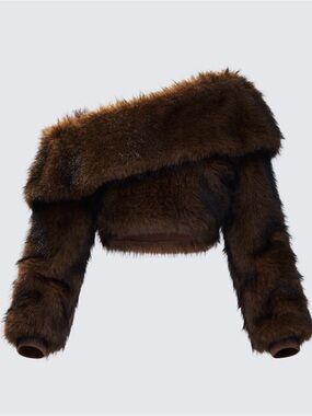 Finesse Nadi Brown Faux Fur Off Shoulder Top